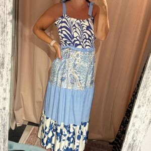 THML Blue and Cream Floral Maxi Dress